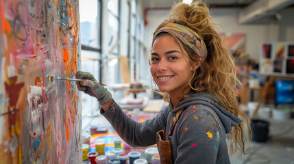 Creative Inspiration: Artists working on colorful painting in their studio