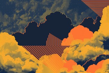 AI generated illustration of an abstract landscape with sun and clouds in the sky