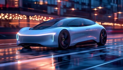 concept for a next-generation electric car equipped with advanced AI technology for autonomous driving