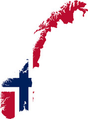 Norwegian flag inside Norway map isolated