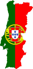 Portugal flag inside Portuguese map isolated