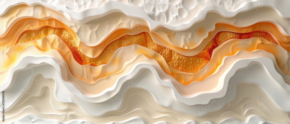 Aufkleber abstract organic white orange 3d printer texture, overlapping layers pattern, color waving lines bac