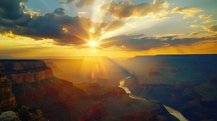 Panoramic view of the sunset at the Grand Canyon of the Colorado River.