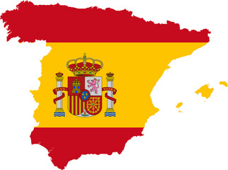 Kingdom of Spain flag inside Spanish map isolated
