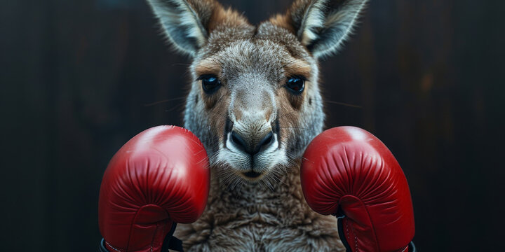 Boxing Kangaroo in Red Gloves Ready for Action