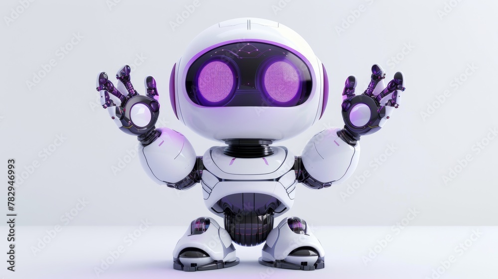 Poster Robot with hands up over purple background. Technology concept. 3D rendering.