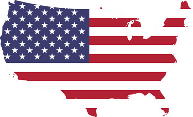 American stars and stripes flag inside U.S.A. map isolated