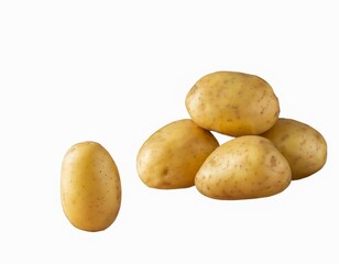 A cluster of fresh, raw potatoes sits isolated on a white background