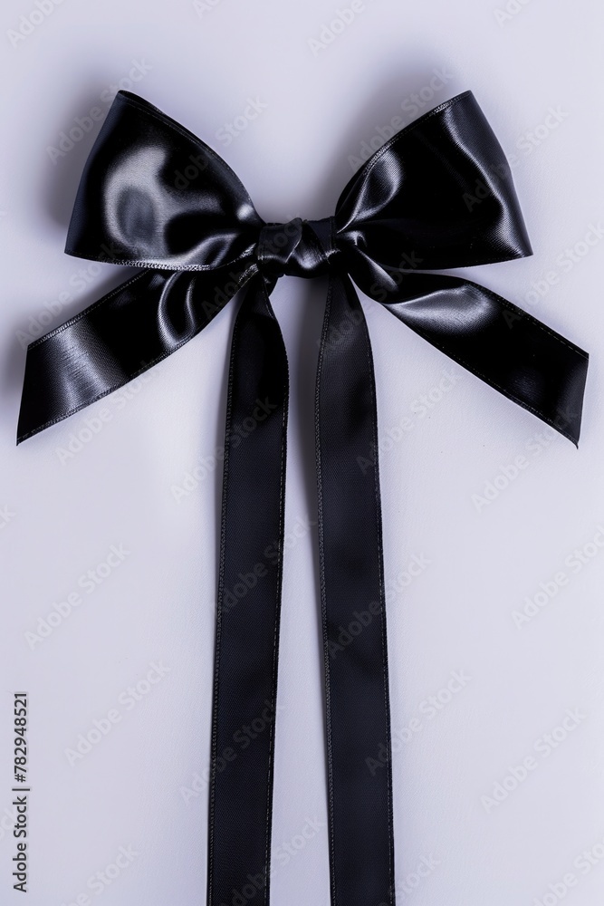Poster black ribbon tied in a bow on a white surface, suitable for various occasions
