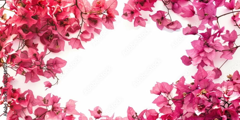 Poster pink flowers arranged in a circle on a white background. suitable for various floral design projects