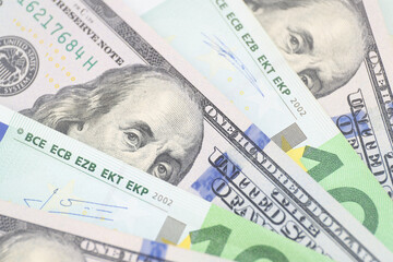 American dollar and euro bills