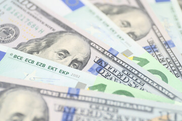 American dollar and euro bills