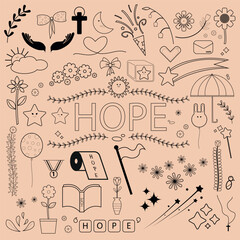 Elements vector of Hope and positive thinking in simple lines minimal style