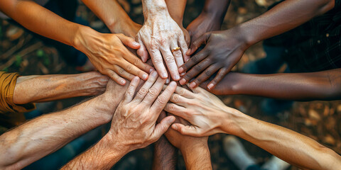 Diverse Hands United in Solidarity and Teamwork from Above