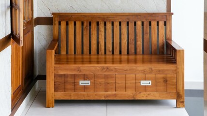 Beautiful shot of a wooden bench with drawers in a house