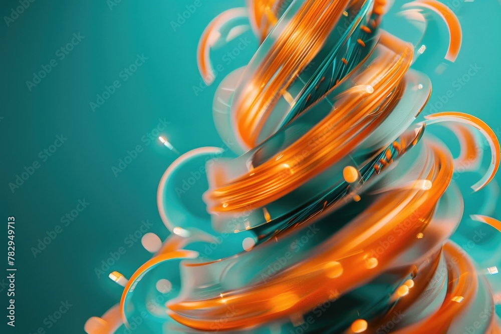 Poster A stack of orange and white plates on a blue surface. Suitable for kitchen and dining concepts
