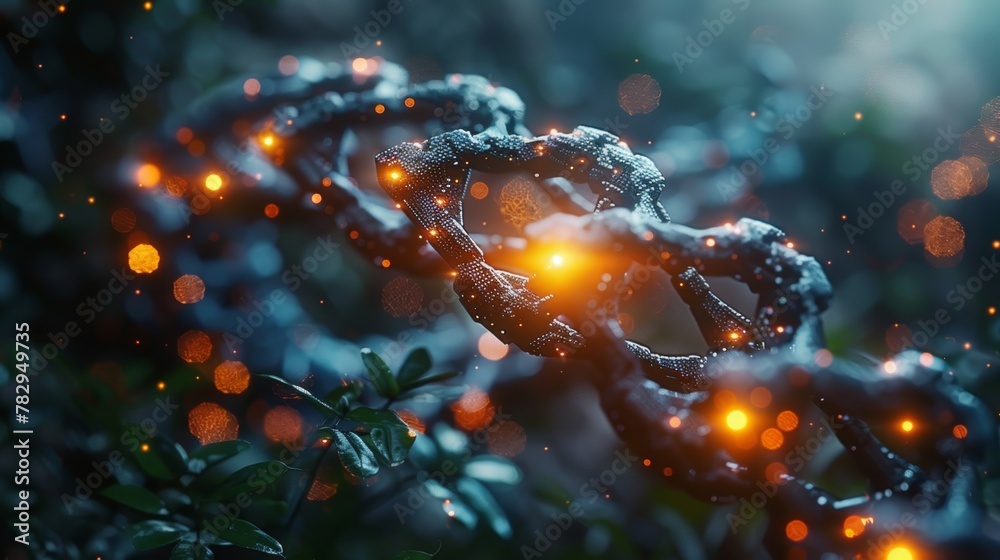 Leinwandbilder an artificial micro-robot edits a dna molecule. a robot arm works to change genes in molecular dna. 
