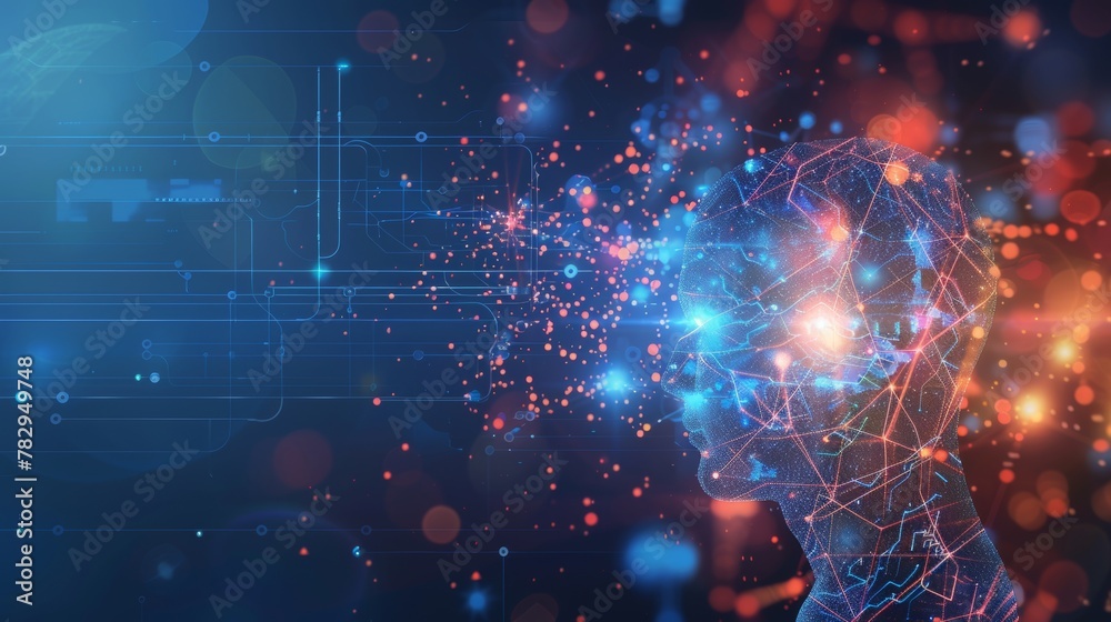 Poster A futuristic concept of machine learning based on technology revolution, a graphic showing the applications of artificial intelligence