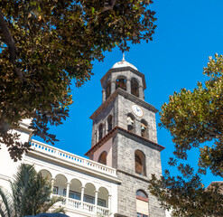 The bell tower of St. Francis Church (Iglesia de San Francisco), Santa Cruz de Tenerife, Tenerife,...