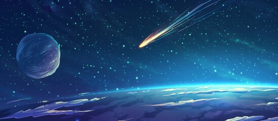Comet soaring over the Earth's atmosphere with a star twinkling in the distant background