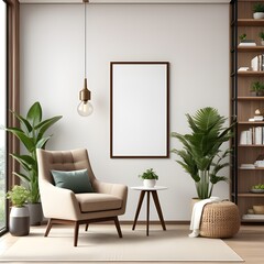 Mockup frame on the wall of modern living room, interior mockup with house background, frame mockup