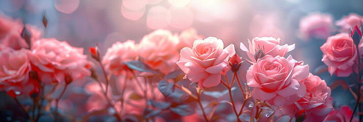 Enchanting Sunset Glow on Blossoming Rose Garden