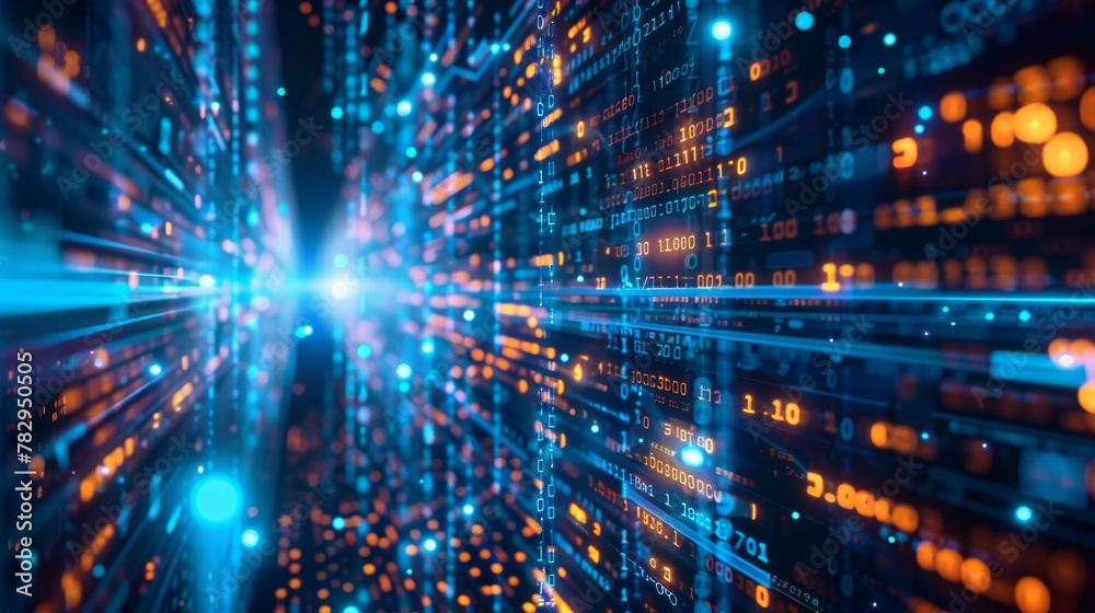 Aufkleber An illustration of big data visualization. The analysis of information using machine learning algorithms. The connection of technology data and binary code network which conveys connectivity and