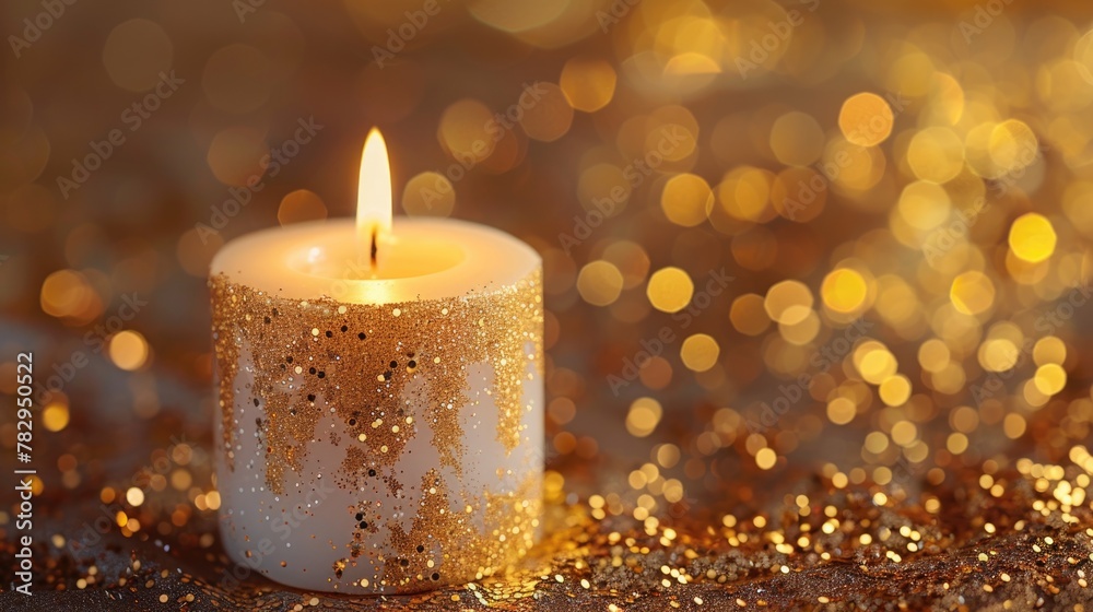 Poster A single lit candle on a table, perfect for adding warmth and ambiance to any setting