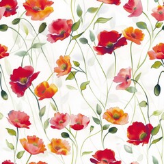 Vibrant Watercolor Poppy Flowers Seamless Pattern Design