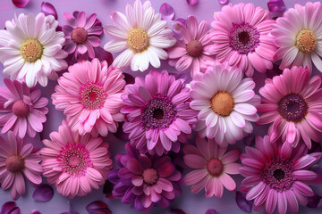 Vibrant Assortment of Pink and White Gerbera Daisies on Pastel Background