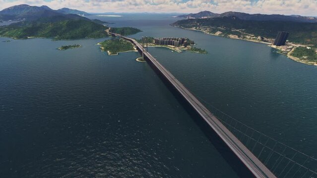 Aerial view of Kap Shui Mun Bridge in Hong Kong. China