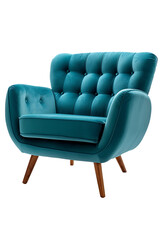 Teal blue retro armchair isolated on a white background