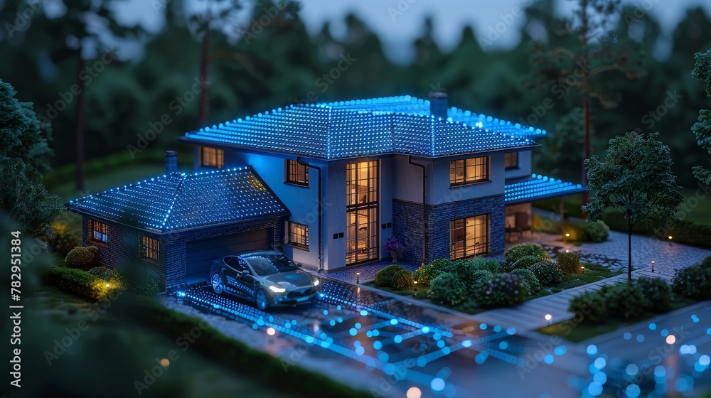 Leinwandbilder Voice recognition with smart speakers in smart homes. Connecting smartphones with intelligent devices in the house and in the car. Connecting smartphones with the internet of things via 5G wireless.