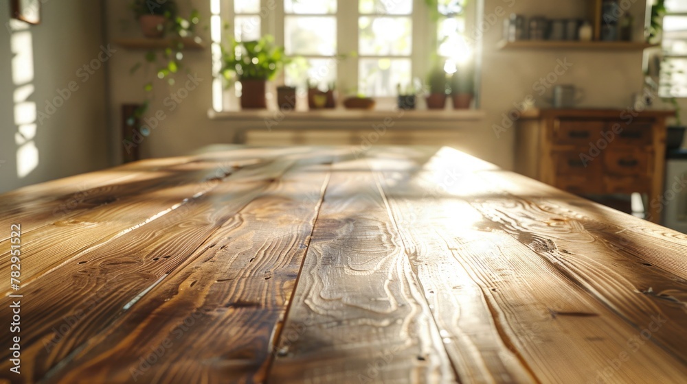 Aufkleber a simple wooden table placed in front of a window. ideal for home decor concepts