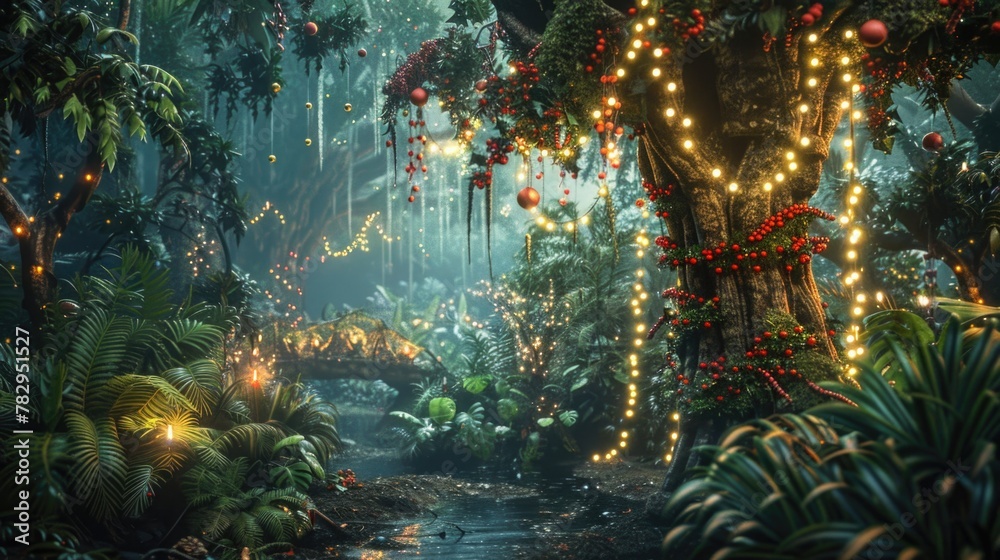 Poster a serene stream flowing through a vibrant forest. ideal for nature and environmental concepts