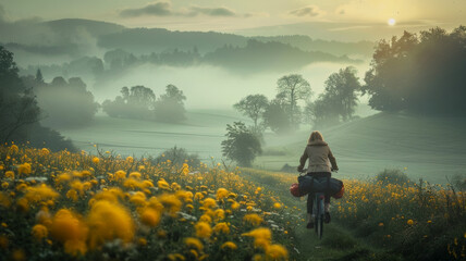 Active lifestyle: Morning cycling in nature