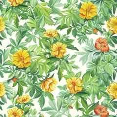  Vibrant Marigold Flowers and Lush Greenery Seamless Pattern © Oksana Smyshliaeva