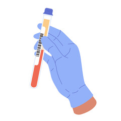 Hand holding test tube with blood on white background. Blood analysis