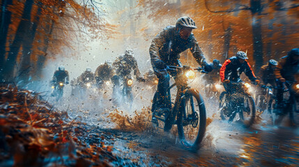 Bicycle racing on dirty road