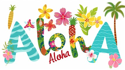 Aloha spirit: Colorful summer style word art - obrazy, fototapety, plakaty