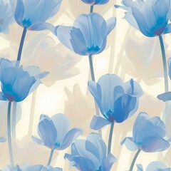 Serene Blue Tulips Pattern on Pastel Background