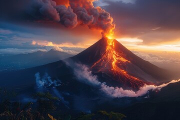 Fuego Volcano Erupting, stunning view from mountain: a fierce display of nature's power