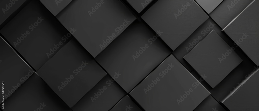 Aufkleber Abstract geometric black anthracite gray grey dark 3d texture wall with squares and square cubes background banner illustration, textured wallpaper