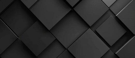 Abstract geometric black anthracite gray grey dark 3d texture wall with squares and square cubes background banner illustration, textured wallpaper