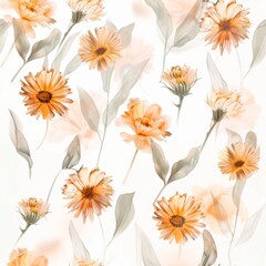 Elegant Floral Pattern with Orange Blossoms and Leaves