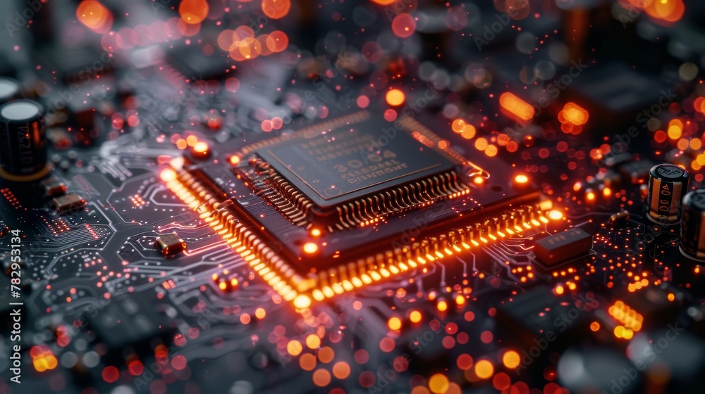 Poster phone's cpu. microchip, smd electronic components on circuit board or motherboard. repair smartphone