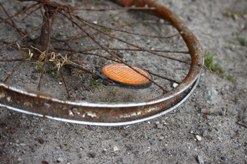 old vintage rusty patina bicycle rim wheel