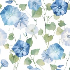Tranquil Watercolor Morning Glory Floral Pattern