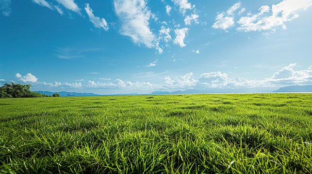 Expansive beauty: Green field under a clear blue sky