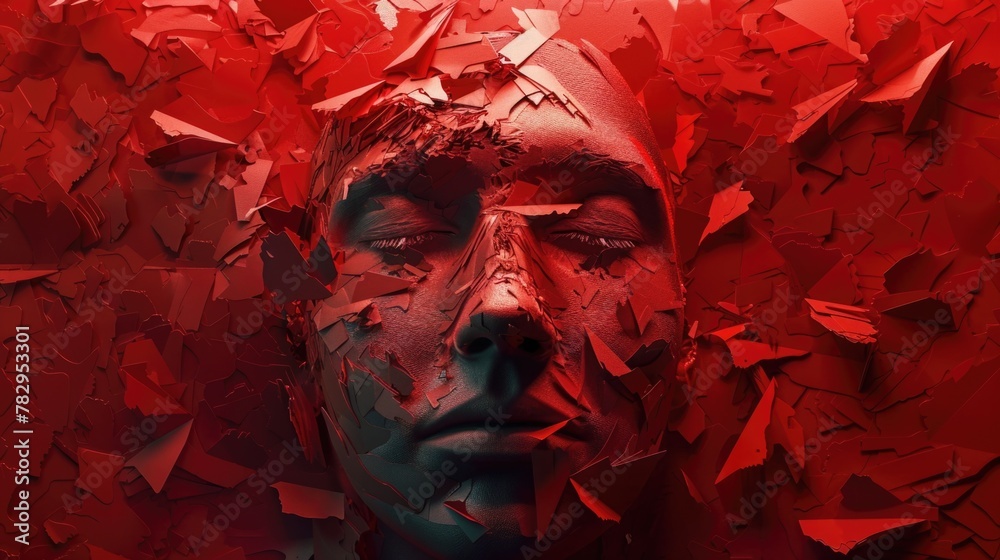Poster close up of a person's face with red paint, perfect for artistic projects